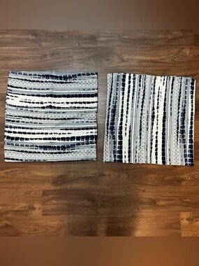 Set of 2 Blue & White Boho Stripe 22x22 Inches Decorative Throw Pillow Covers